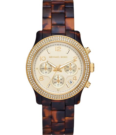 dillards michael kors tortoise watch|Michael Kors Women's Runway Chronograph Tortoise Acetate .